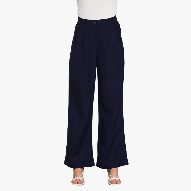 Linen Blend Wide Leg Trousers (Navy) Trousers Lace Delicate