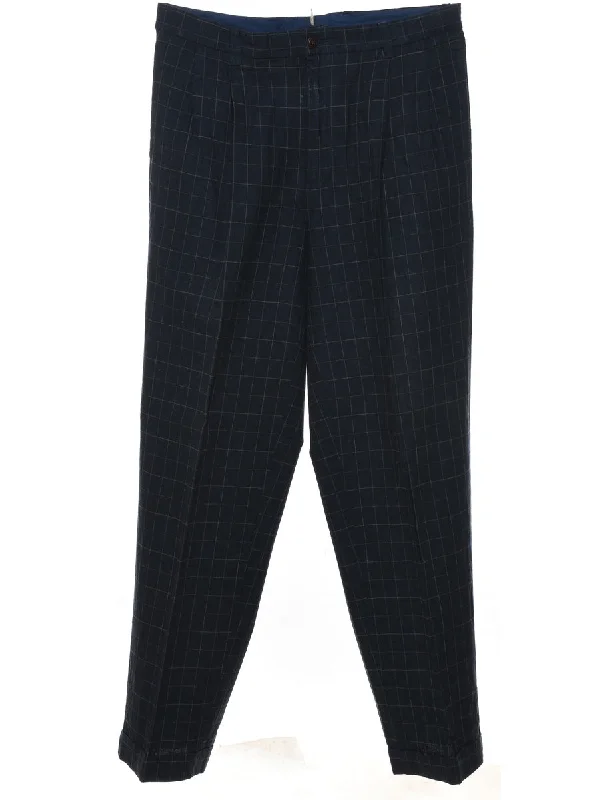 Nautica Navy Checked Trousers - W36 L34 Trousers Vintage Classic