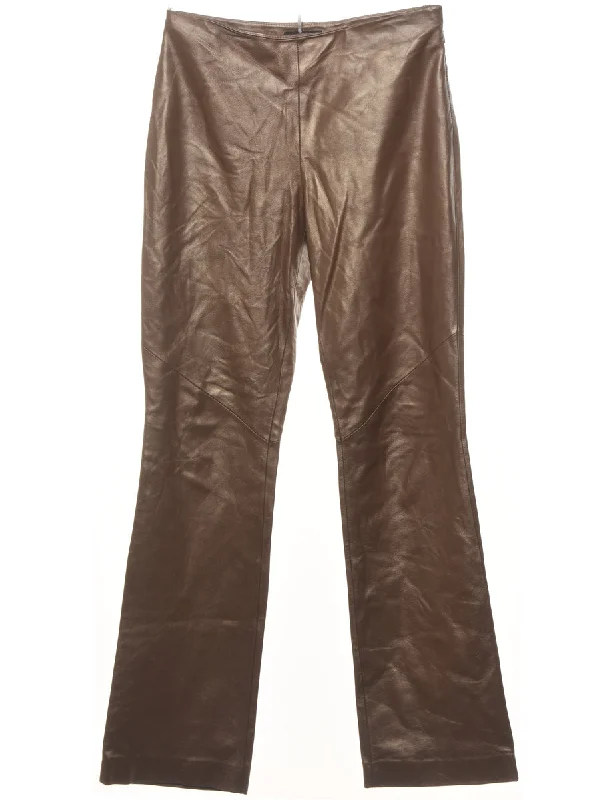 Ralph Lauren Brown Straight-Leg Shiny Leather Trousers - W30 L31 Trousers Denim Distressed