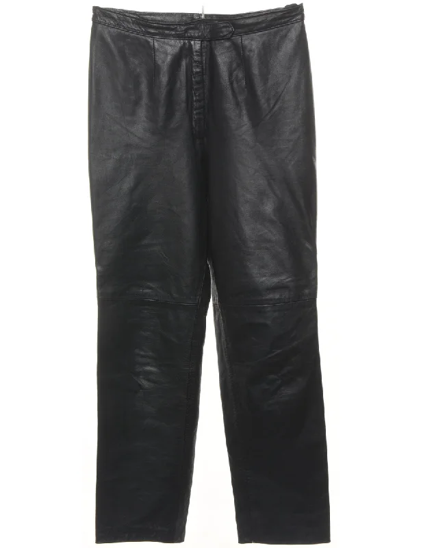 Tapered Black Leather Trousers - W32 L30 Trousers Yoga Stretchy