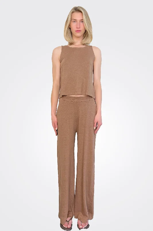 Wide Leg Comfort Trousers - Mocha Skinny Trousers Denim Stretchy