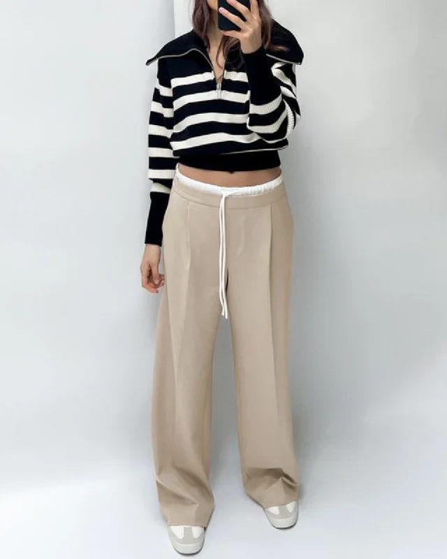 BEIGE WIDE LEG TROUSERS Trousers Modern Contemporary