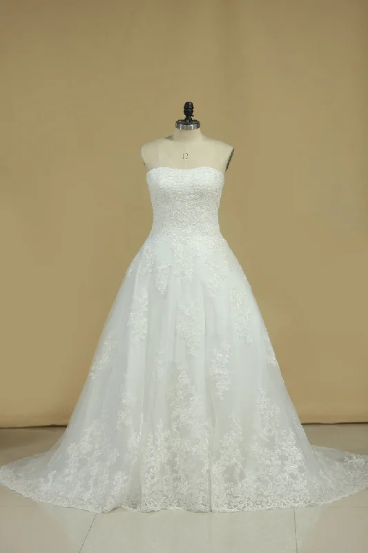 New Arrival Scalloped Neck Wedding Dresses Tulle With Applique Tunics Print Colorful