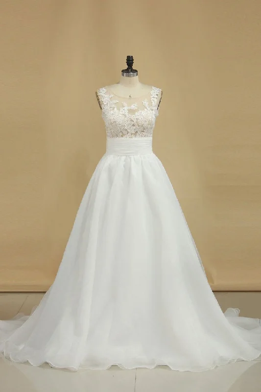 New Arrival Scoop With Applique Organza Wedding Dresses A Line Tunics Stylish elegant