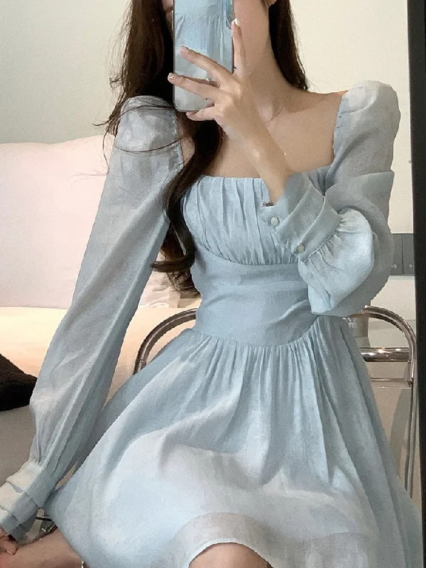 Zjkrl - 2023 Summer Pure Color Long Sleeve Office Lady Dress Outwear Beach Style Y2k Mini Dress Women Elegant One Piece Dress Korean Tunics Brand named