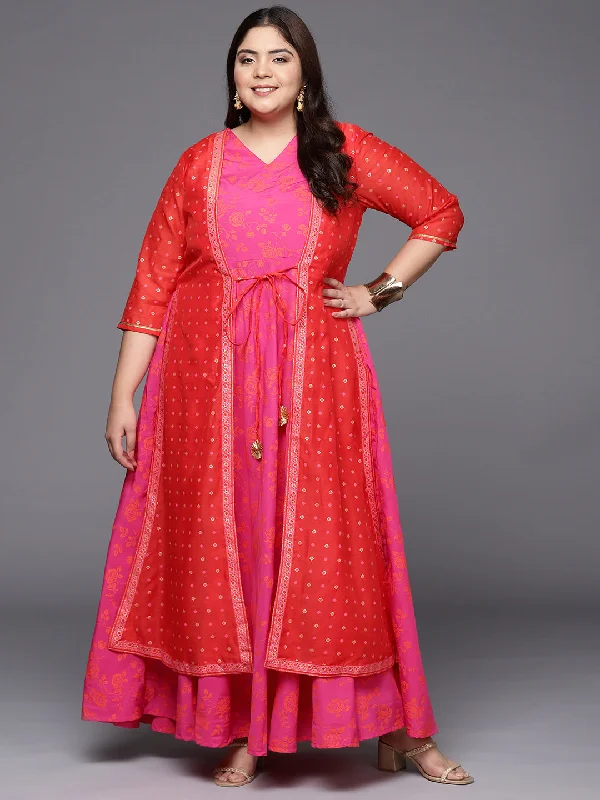 Pink & Red Plus Size Layered Maxi Ethnic Dress Tunics Bestseller popular