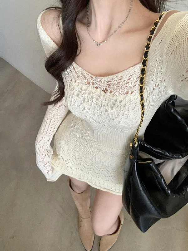 Zjkrl - Autumn Elegant Knitted Dress Women Long Sleeve Lace Short Party Dress Korea Fashion Slim Sexy Y2k Mini Dress Female Vintage Tunics Timeless classic