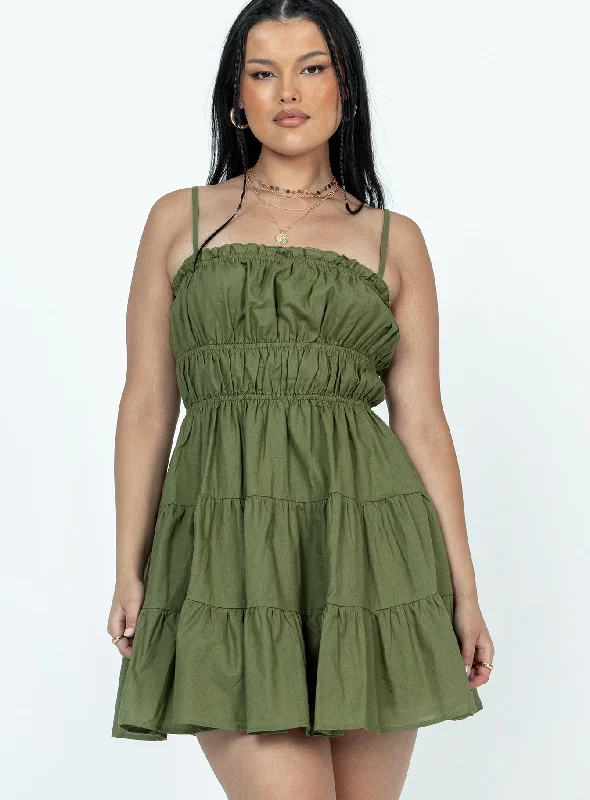 Ceara Mini Dress Khaki sweetheart Neckline Romantic