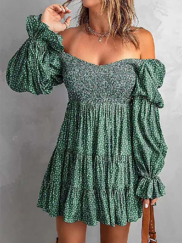 Off Shoulder Long Sleeves Ruffle Hem Mini Dresses Bodycon Club Sequined