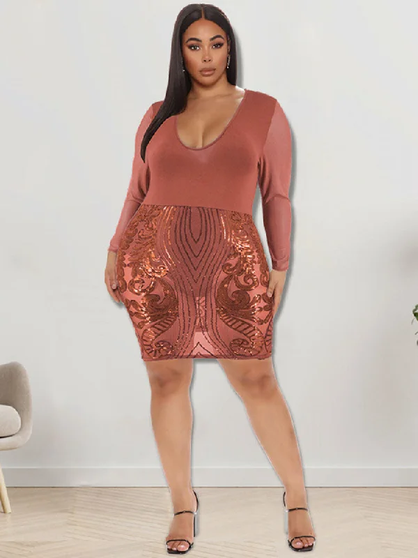 Plus Size Embroidery Mesh Bodycon Mini Dresses Tunics Fall fleece