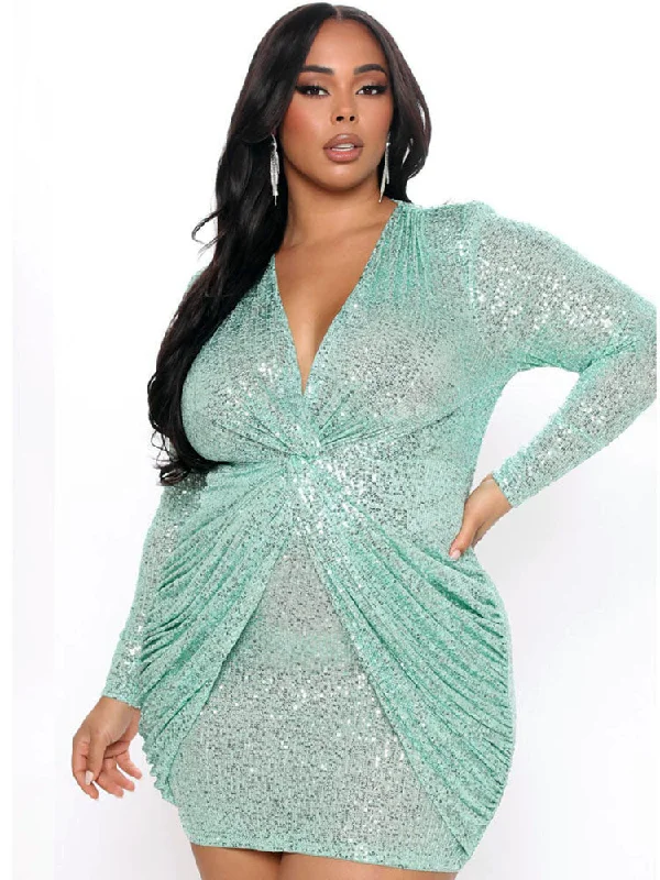 Plus Size Sequins Glitter Bodycon Mini Dresses Tunics Versatile functional