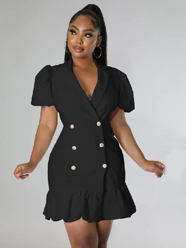 Ruffle Hem Puff Sleeve Mini Dresses empire Waist empire