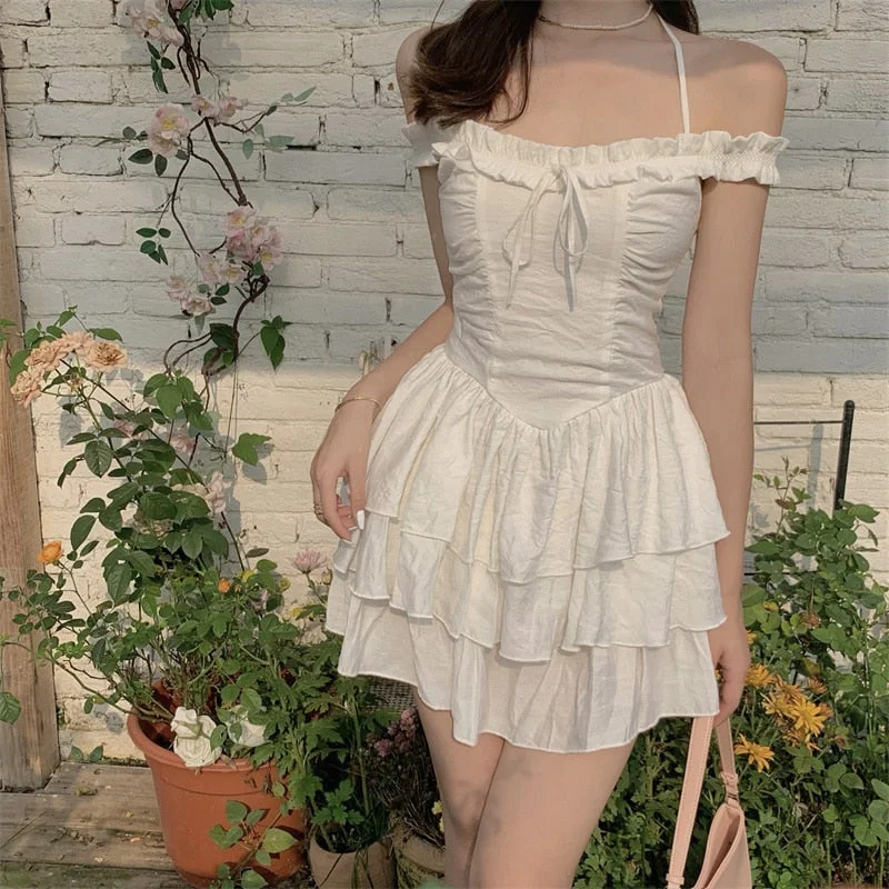 Summer Kawaii Party Strap Dress Women Casual Holiday Beach Sexy Mini  Dress Designer Ruffles Sweet Princess Fairy Dress Y2K Tunics Review highly