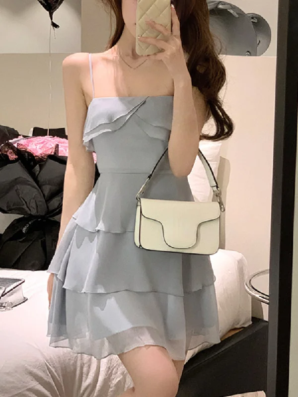 Zjkrl 2023 Summer Elegant Formal Mini Dress Women Basic Sleeveless Chiffon Strap Dress Female Y2k Short Party Dress Solid Korean Chic Tunics Fashionable trendy