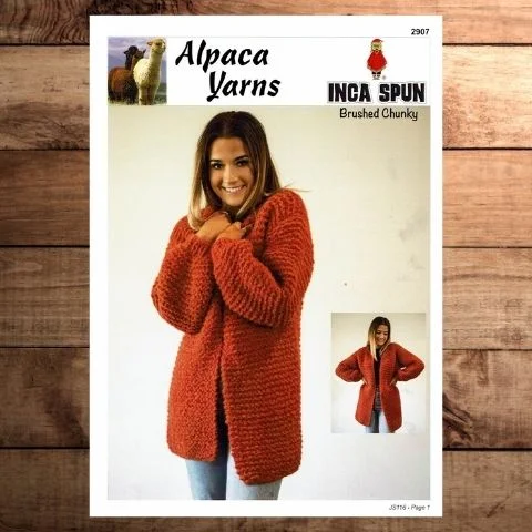 Alpaca yarns Inca Spun 2907 -  Chunky Cardigan Front Pockets Side Pockets Patch Pockets