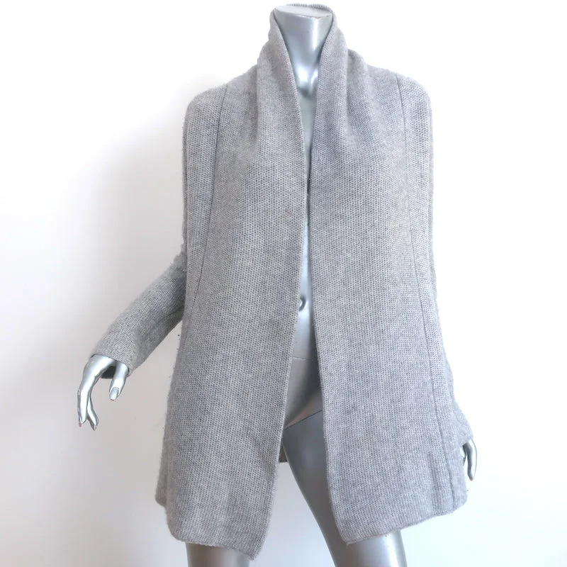 360 Cashmere Cardigan Light Gray Wool-Blend Size Small Open-Front Sweater Ribbed Striped Patterned