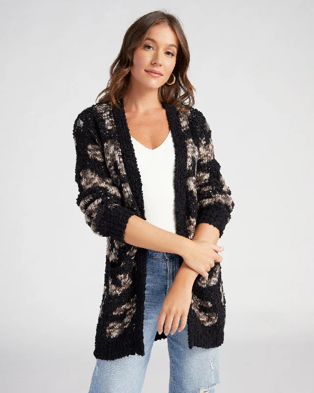 Animal Popcorn Cardigan Solid Print Embellished