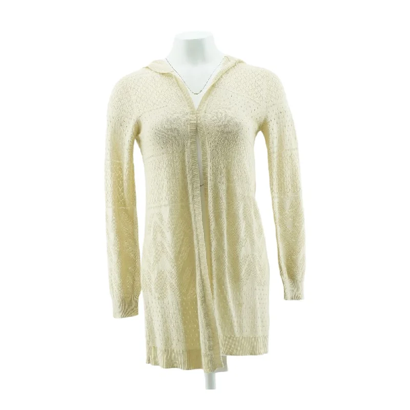 Beige Solid Cardigan Sweater Spandex Rayon Corduroy