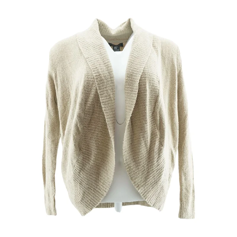 Beige Solid Cardigan Sweater Seamless Knitted Crochet