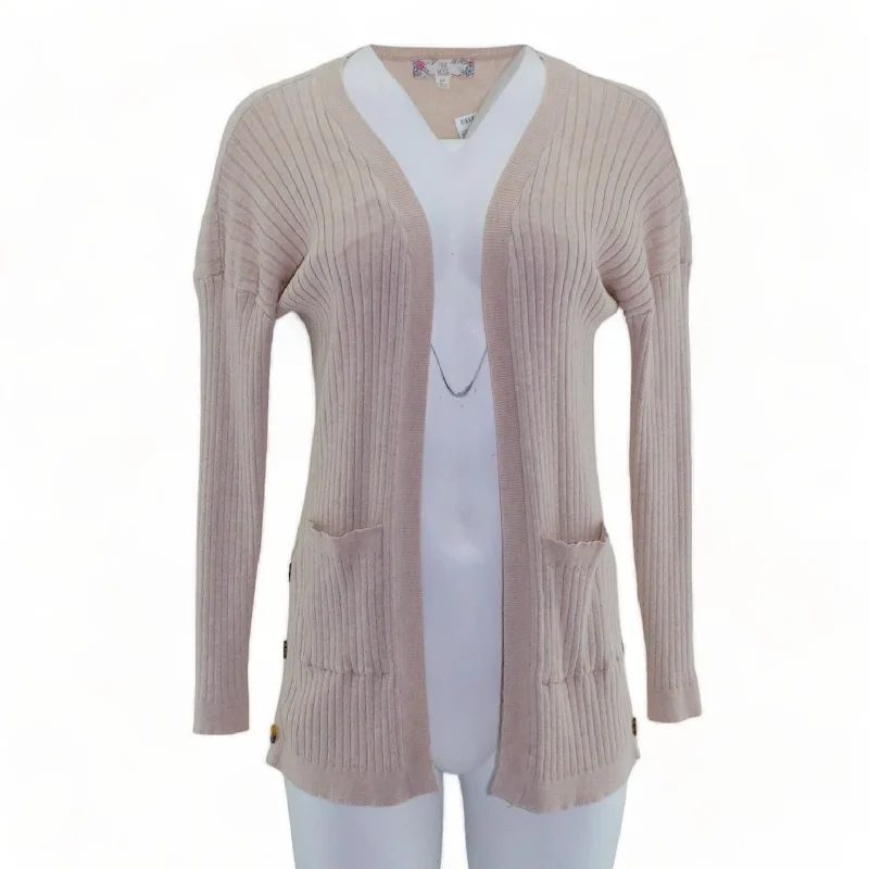 Beige Solid Cardigan Sweater Notch Collar Peter Pan Collar Cowl Neck