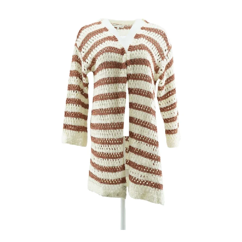 Beige Striped Cardigan Sweater Faux Fur Fabric Real Fur Fabric Shearling Fabric