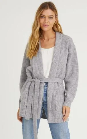 Bella Dahl Long Sleeve Shawl Collar Cardigan Heather Grey Cable Knit Ribbed Knit Lace Knit