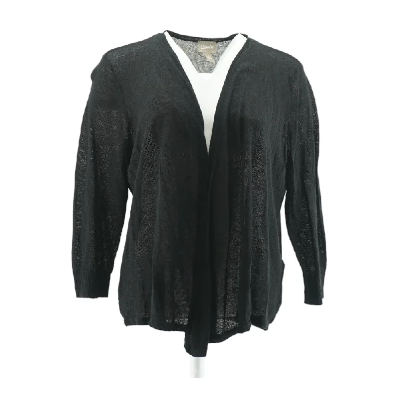 Black Solid Cardigan Sweater Real Fur Shearling Chenille