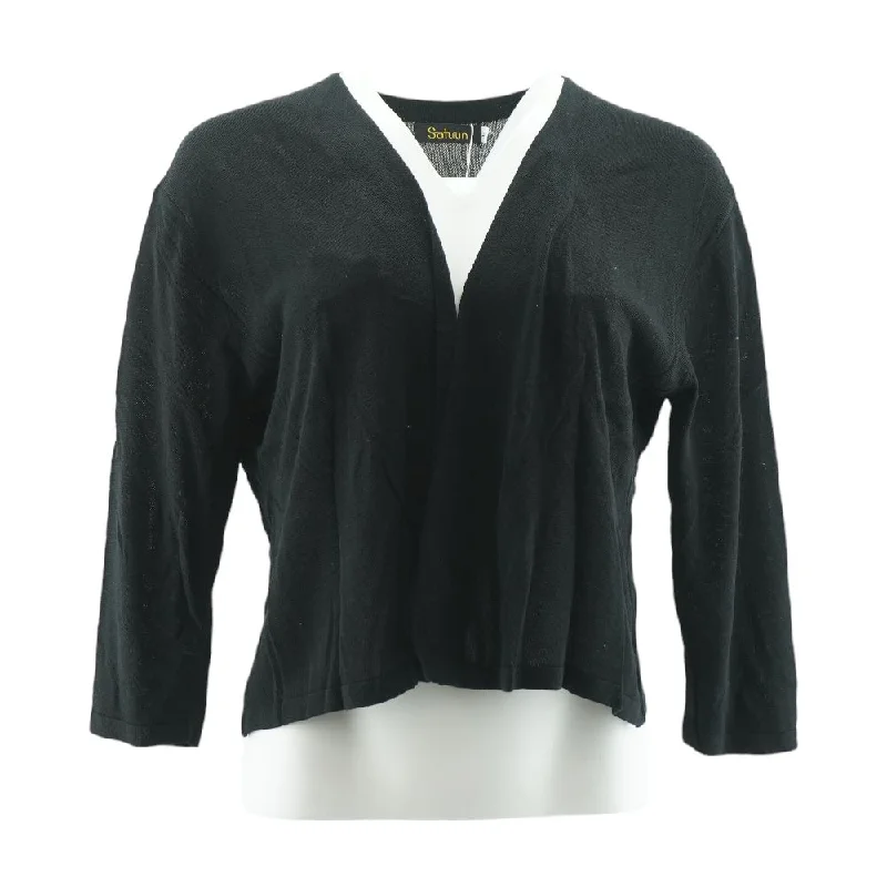 Black Solid Cardigan Sweater Boxy Cardigan Fitted Cardigan A-Line