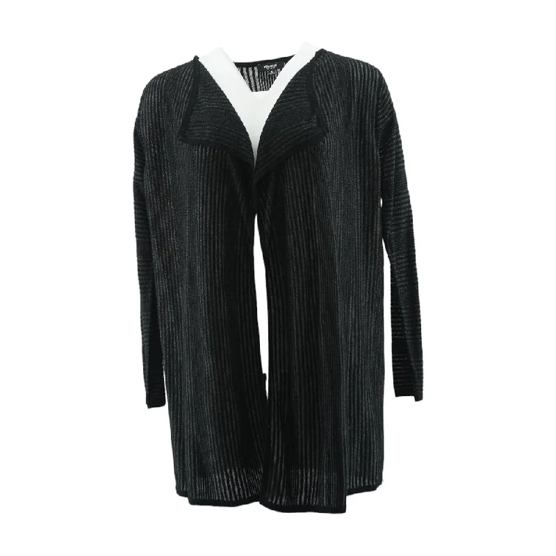 Black Striped Cardigan Sweater Fleece Cardigan Nylon Polyester