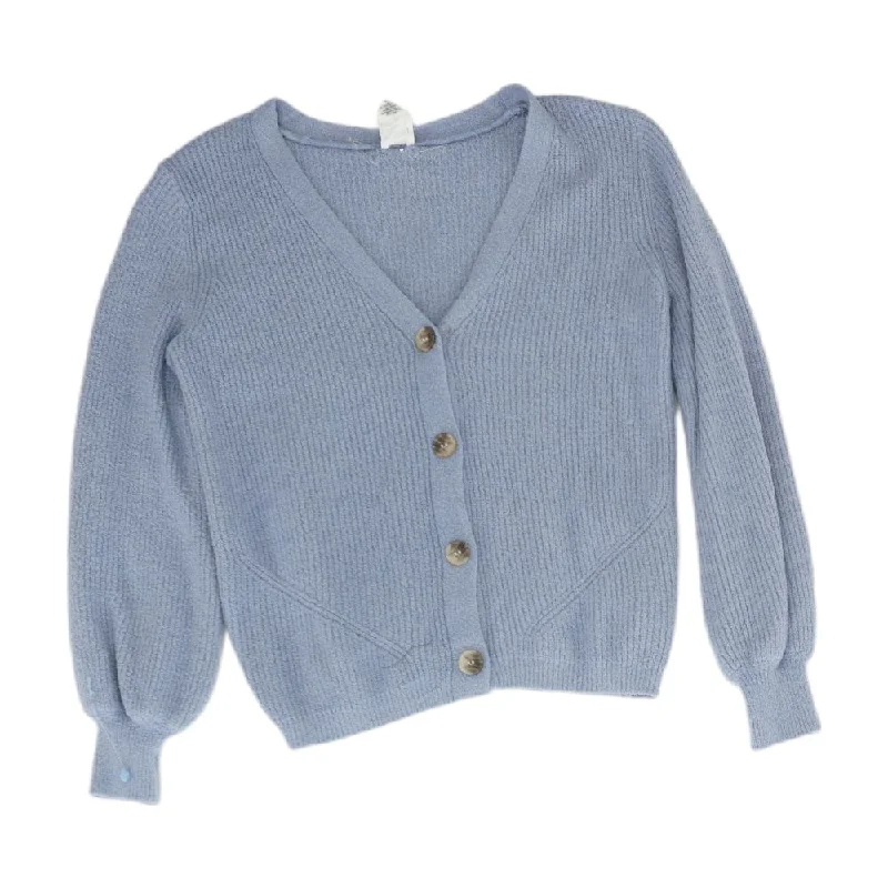 Blue Solid Cardigan Sweater Velvet Chenille Corduroy