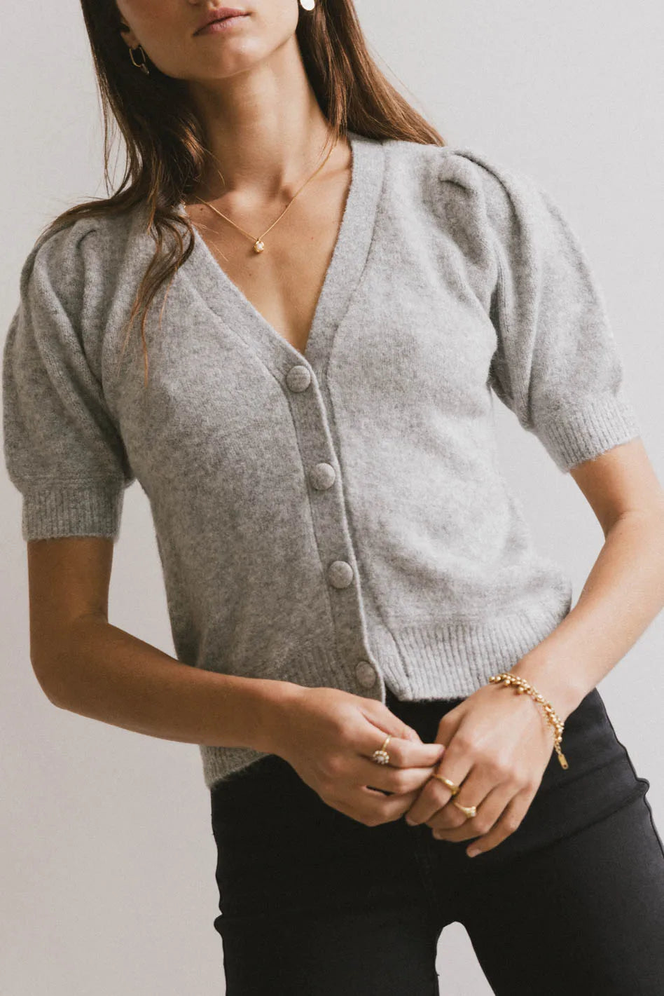 Colletta Short Sleeve Cardigan in Heather Grey Long Cardigan Short Cardigan Medium Cardigan