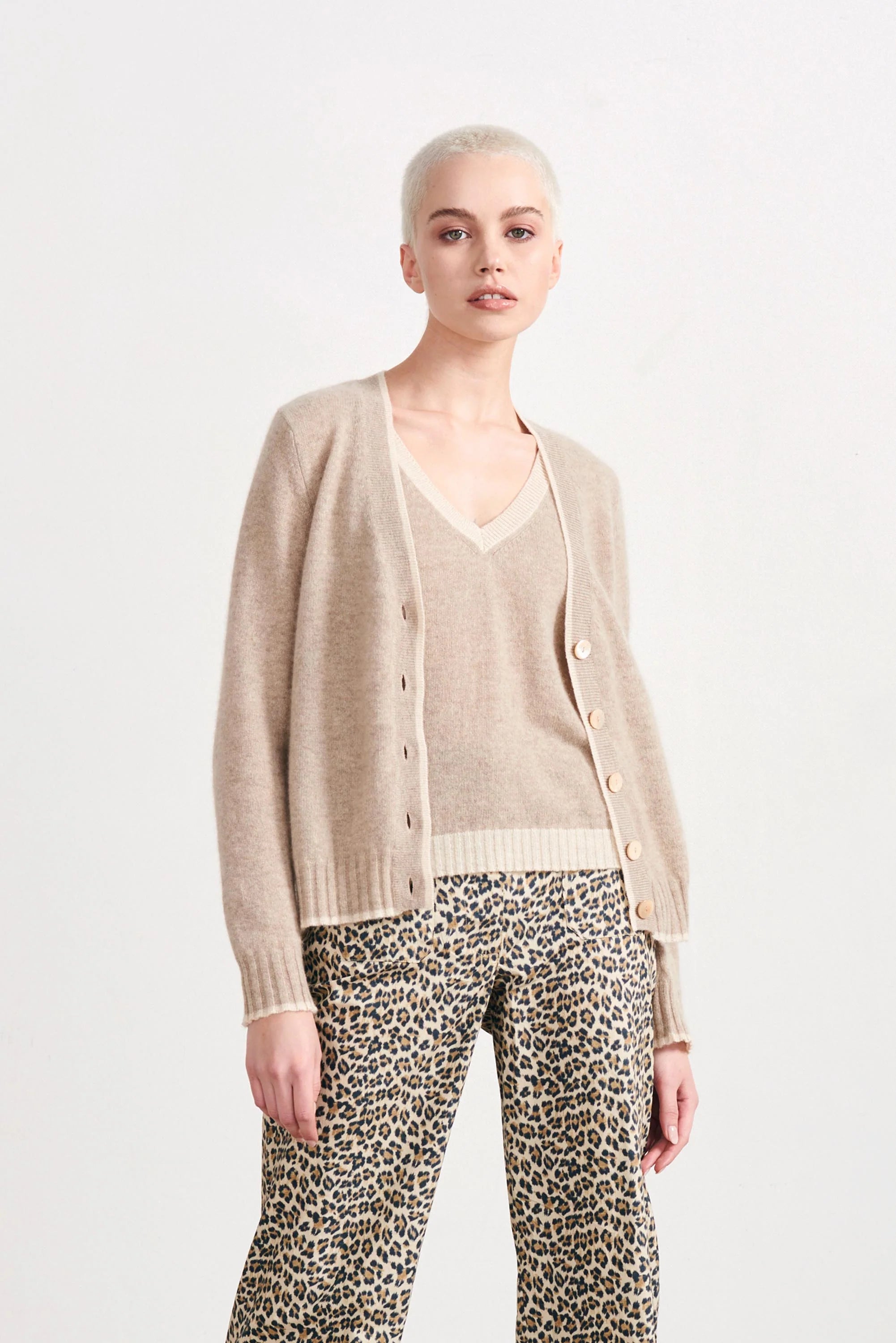 Contrast Tip Cardigan Hooded Caped Shawl Collar