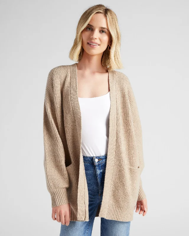 Coretta Ribbed Knit Cardigan Real Fur Shearling Chenille