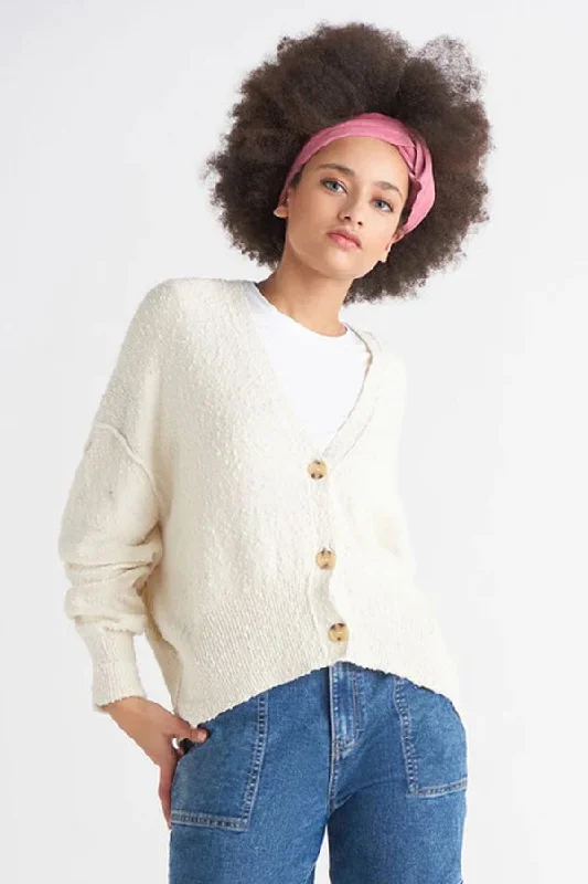 DEX Mia Boucle Cardigan Boxy Cardigan Fitted Cardigan A-Line