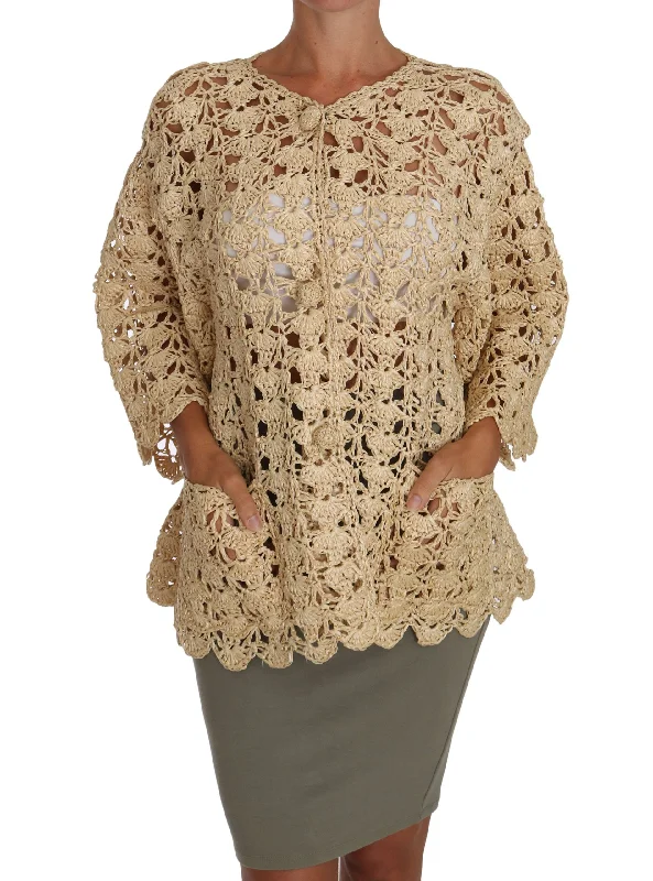 Dolce & Gabbana Chic Beige Crochet Raffia Cardigan Seamless Knitted Crochet