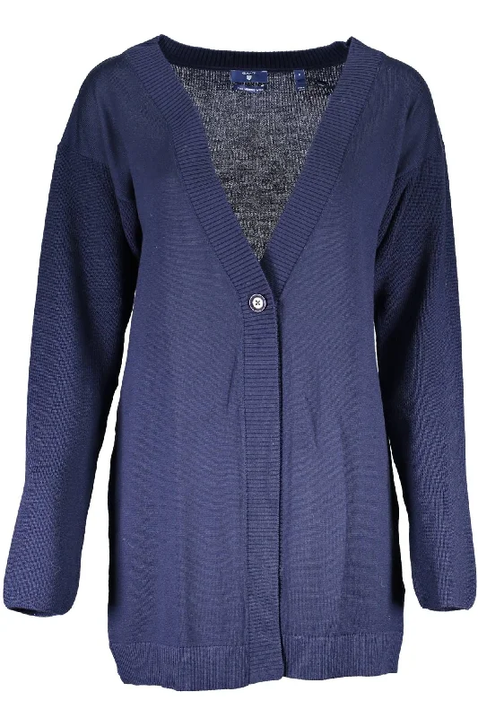 Gant Blue Wool Women Cardigan Oversized Loose Flowy