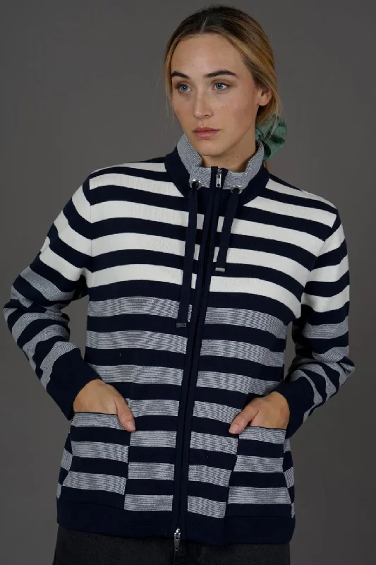 Black and White Ombre stripe full zip cardigan 53921 A24 Zippered Front Buttoned Front Snap Front