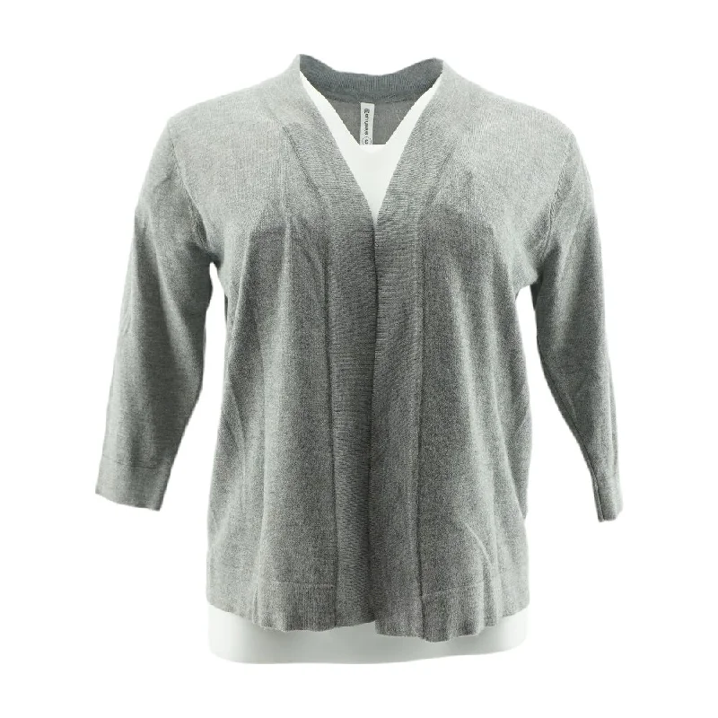 Gray Solid Cardigan Sweater Lace Blend Ribbed Blend Corduroy Blend