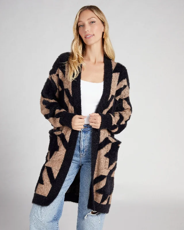 Houndstooth Long Cardigan Chenille Brocade Lace