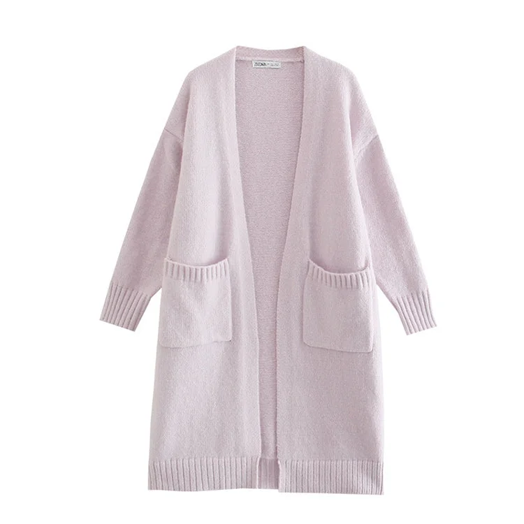 Lazy wind wide elastic pocket long knitted coat cardigan  7469 Nylon Fabric Polyester Fabric Spandex Fabric