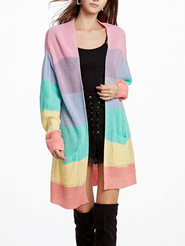 Long Rainbow Color Loose Women Cardigan Sweater Wool Cardigan Cotton Cardigan Cashmere Cardigan