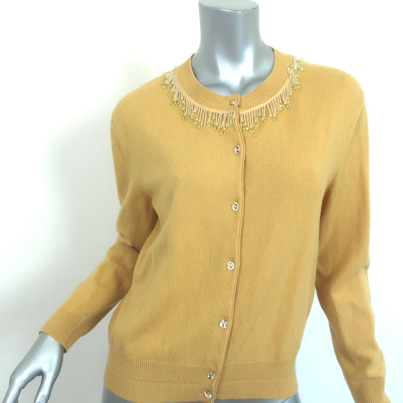 Marc Jacobs Beaded Cardigan Yellow Wool-Cashmere Size Small Zippered Buttoned Snapped