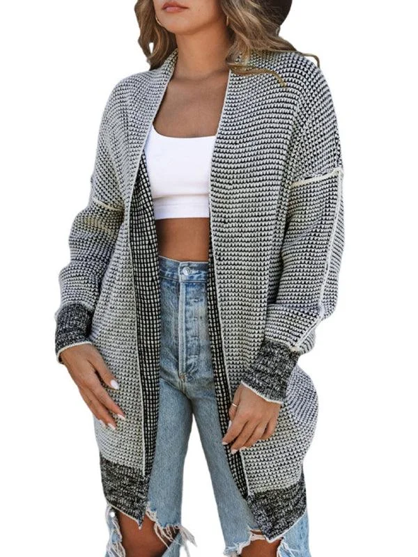 Mid-Length Knitted Women's Cardigan Sweater Hooded Cardigan Collared Cardigan Shawl Collar