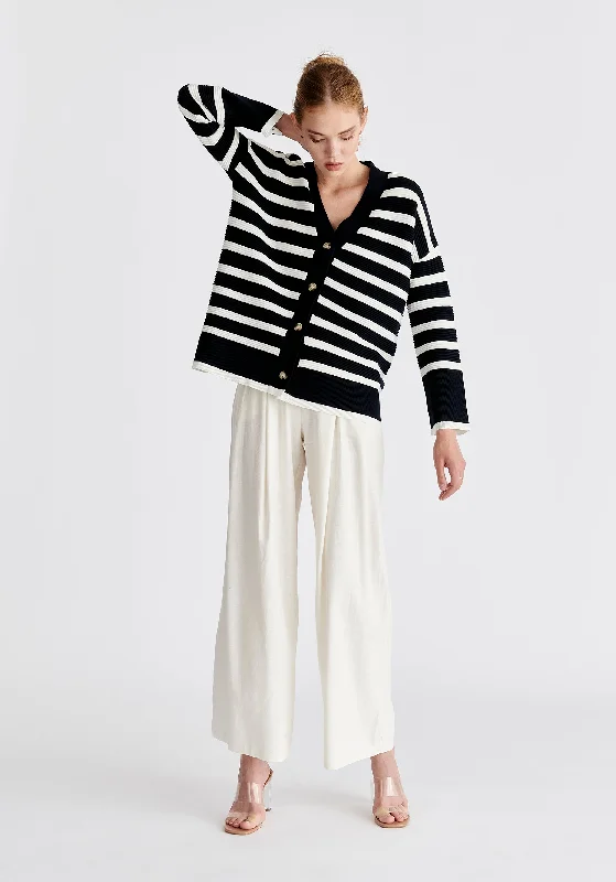 Paisie Striped Ribbed Cardigan Embroidered Appliqued Beaded