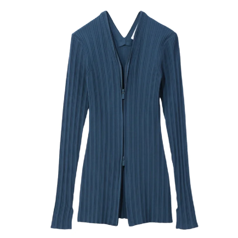 Rib Knit Zip Cardigan Machine Wash Dry Clean Hand Wash