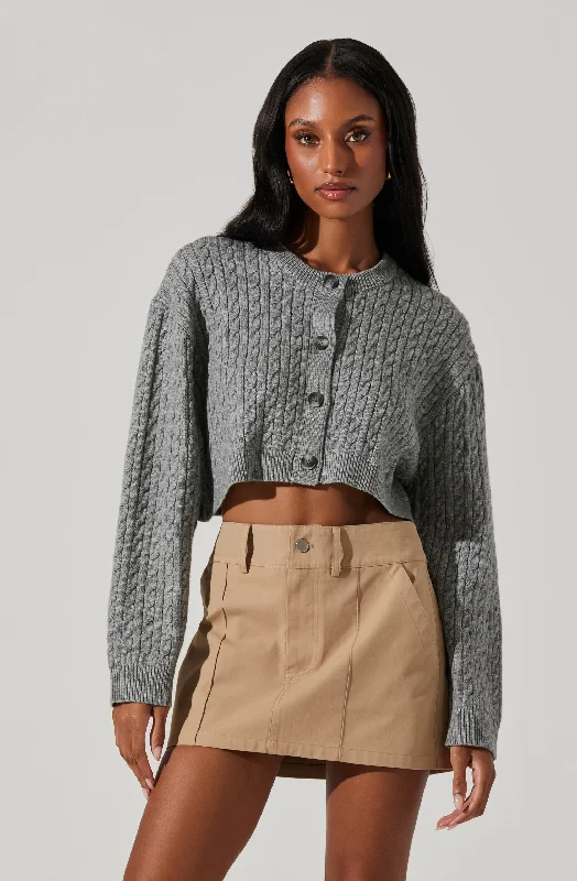 Sebille Cropped Cable Cardigan Transparent Opaque Sheer