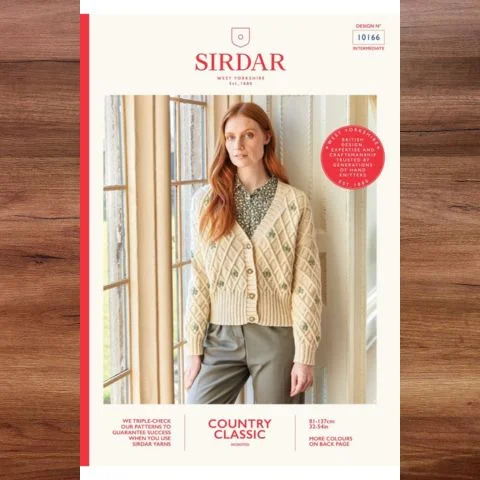 Sirdar 10166; Woman's Embroidered Lattice Cable Cardigan Satin Fabric Silk Fabric Chiffon Fabric