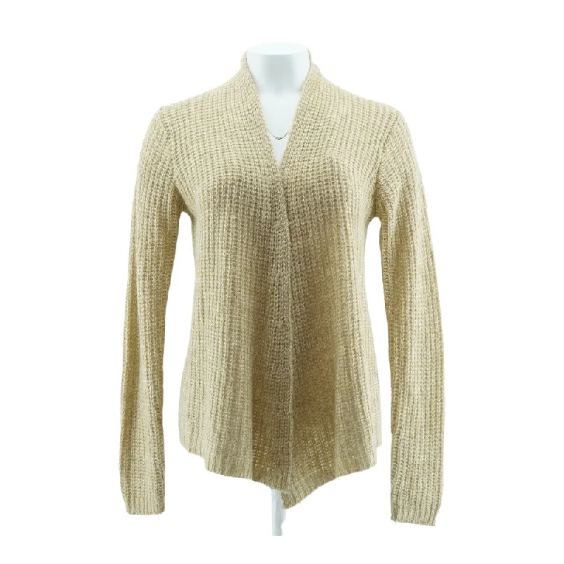 Tan Solid Cardigan Sweater Print Jacquard Patchwork