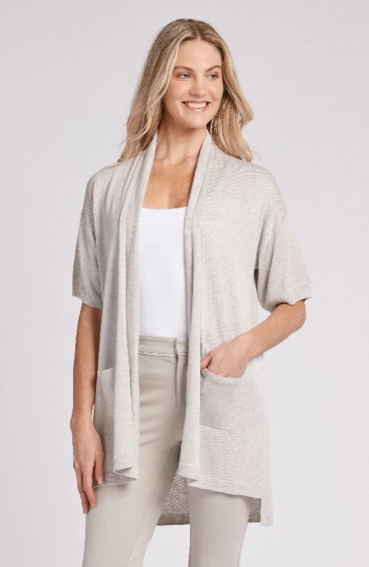 Tyler Boe Silk Cashmere Cardigan Silver Solid Print Embellished