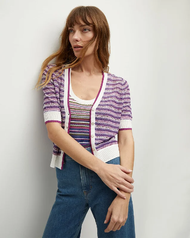 Varia Striped Knit Cardigan Tailored Straight A-Line